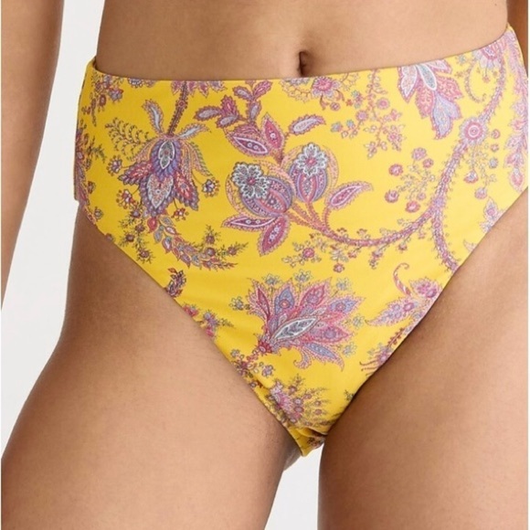 NWT J. Crew High-rise bikini bottom in Ratti® golden paisley Yellow Sz XXS - Picture 2 of 12